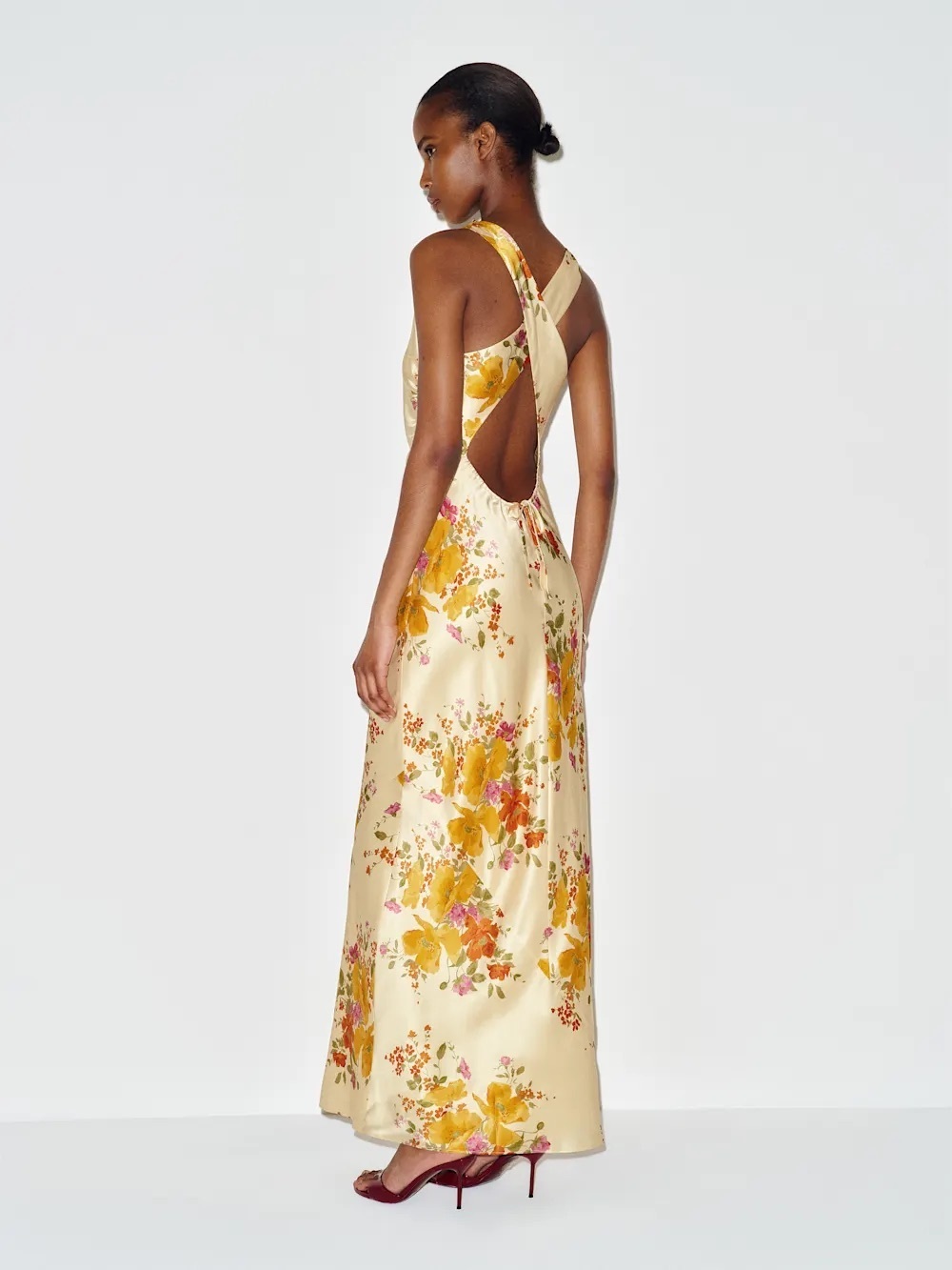 NEW Reformation Anaiis Silk Long Yellow Floral Backless Dress Crescendo US6 UK10 - Picture 5 of 16